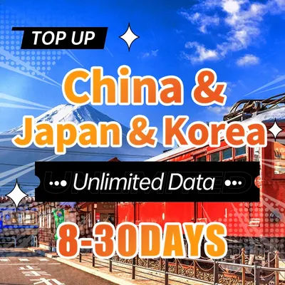 China & Japan & Korea Prepaid Data SIM Card 4G Unlimited Data Internet SIM Card support eSIM access to Ins FB Whatsapp Google