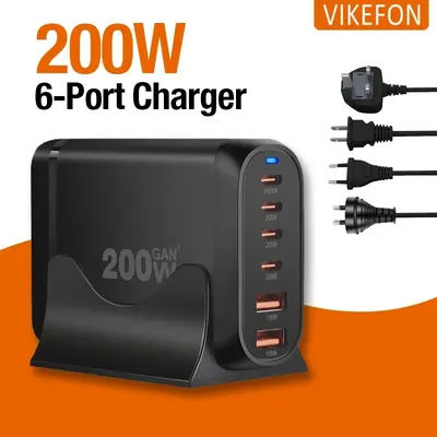 200W GaN 6 ports USB Type C PD chargeur de téléphone de bureau QC3.0 pour iPhone 15 Samsung Xiaomi chargeur rapide chargeur USB Mobile