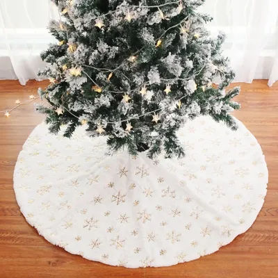 Jupe d'arbre de noël en peluche 38CM, flocons de neige blancs, fausse fourrure, jupes d'arbres de noël, couverture de Base, tapis de décoration de fête du nouvel an