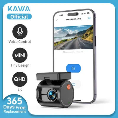 2K Mini Dash Camera Front DVR KAWA MINI 3 Hidden Dash Cam Video Recorder Emergency Voice Control Night Vision WiFi Dashcam