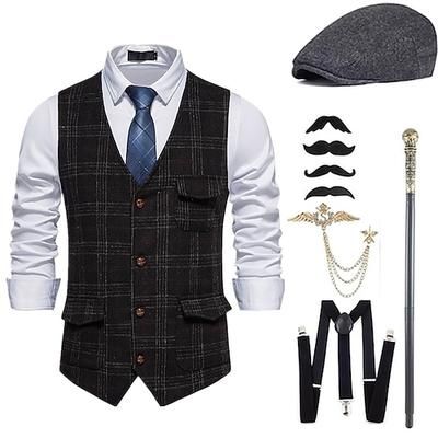 Anni Ruggenti Anni 1920 Retrò Vintage Abiti Gilet Set di accessori Gentiluomo Costume Per uomo Halloween Carnevale Capodanno Festa / Sera Mascherata Vigilia di Capodanno Adulti Cravatta Gilet Altri