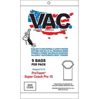 ProTeam Super Coach Pro 10 BackPack Replacement HEPA Paper Bags, 9 Pack