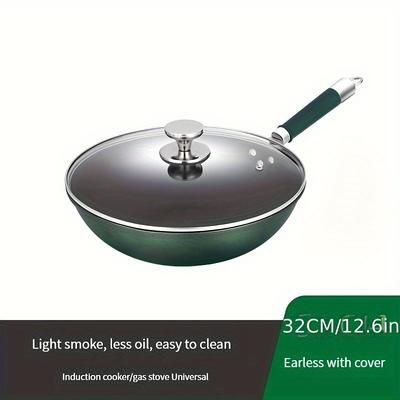 TEMU 1pc Cast Iron Wok & Stir-fry Pan - Light Smoke, Oil Resistant, Easy To Clean, Induction Cooktop Compatible, Gas Stove Or Induction Cooking, Kitchen Essentials