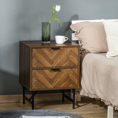 TEMU Bedside Table With 2 Drawers, Side Cabinet Storage With Metal Handles, Organisation Furniture For Living Room, Bedroom, Brown