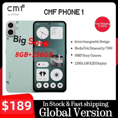 Global Version CMF Phone 1 6.67” AMOLED display 120Hz Mediatek Dimensity 7300 50MP 5,000 mAh IP52 33W fast charging Phone1