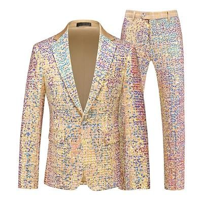 Disco Anni '80 Pantaloni Abiti Completi Blazer Disco Paillettes Tinta unica Costume Per uomo Costume di Carnevale Mascherata Club Feste Performance Adulti Cappotto Pantaloni