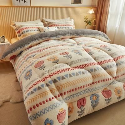 TEMU French Style Reversible Floral Comforter - Quilted Bedspread With Polyester Fill, Machine Washable, Bedding For Bedroom, Dorm & Hotel Decor - 1pc Medium Weight Woven Comforter