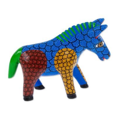 'Hand-Carved and Hand-Painted Wood Donkey Alebrije Figurine'