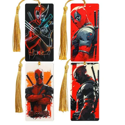 Marvel Cool Deadpool Bookmarks for Men Women Teen Gifts Acrylic Card Hangings with Tassel Fans Collection Hallloween Gifts