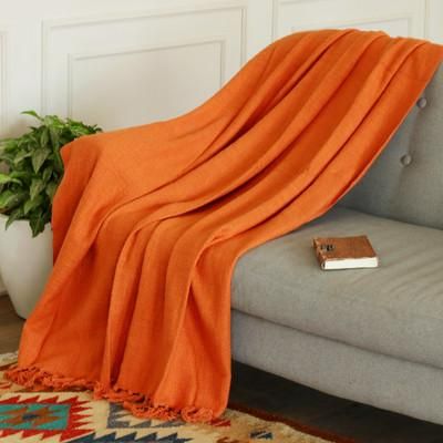 Persimmon Charm,'Fair Trade 100% Cotton Slubbed Throw Blanket in Persimmon'