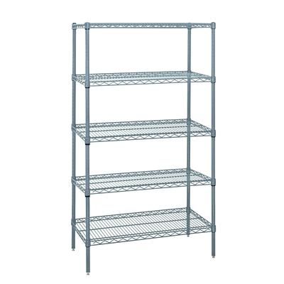 Quantum Food Service WR74-2172GY-5 72" NSF 5-Tier Epoxy Coated Wire Shelf Kit - 21"W, 74"H, Gray