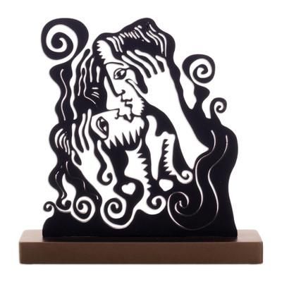 Adore Me,'Romantic Black and Brown Wood Sculpture Handcrafted in Peru'