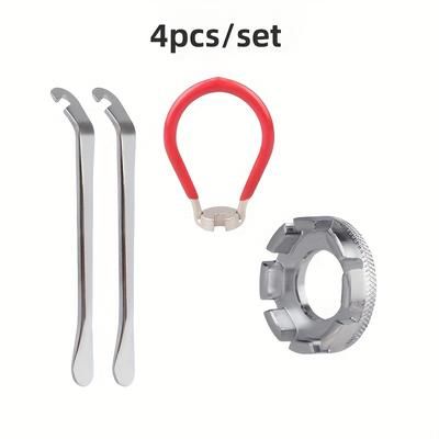 TEMU 4pcs Bike Wrench Set - Silvery Bicycle Repair Tools For Outdoor , Wire Adjusting Tool, Banner Wrench