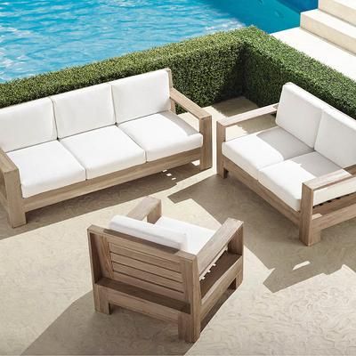 St. Kitts 3-pc. Sofa Set in Weathered Teak - Standard, Gingko - Frontgate