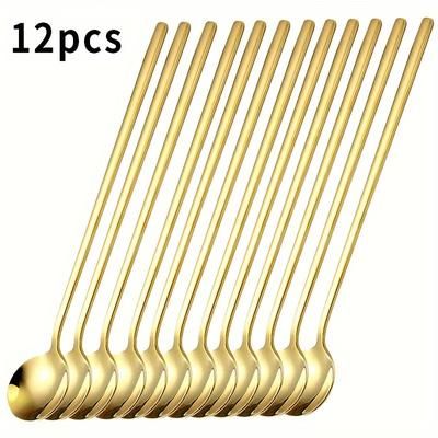 TEMU 12pcs Long Handle Stirring Small Round Spoon Coffee Spoon, Teaspoon, Stainless Steel Long Handle , Round Spoon, Dessert Spoon, Stirring , Hot Chocolate Iced , For Restaurant/cafe