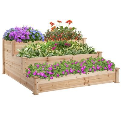 TEMU 470l Raised Garden Bed, 3-tier Planter Kit, Elevated Wooden Planters For Garden, Yard & Patio, 124 X 124 X 56 Cm