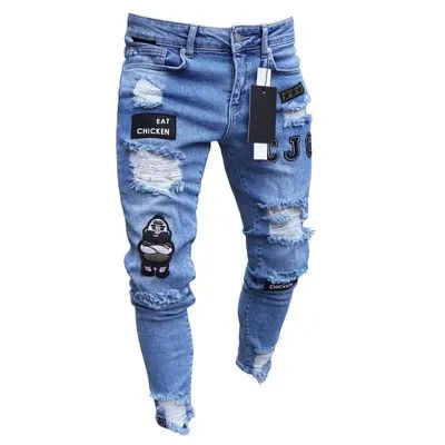 New Ripped Jeans Men Stretch Skinny Grey Blue Black Hip Hop Denim Trousers Streetwear Casual Slim Fit Jeans for Men Jogging jean