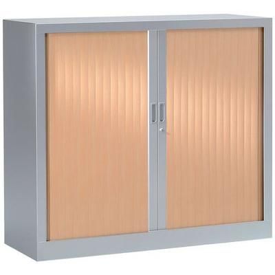 Armoire Basse 120x100 Cm Corps Aluminium 9006 Rideaux Hêtre - Vinco
