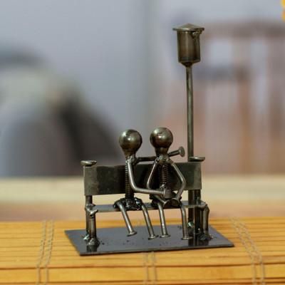 Lovers Bench,'Lovers on a Bench Eco-Friendly Recycled Metal Figurine'