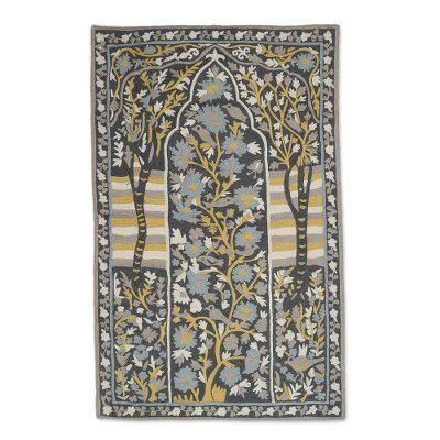 Winged Paradise,'Chain-Stitched Wool and Cotton Tree Motif Rug'