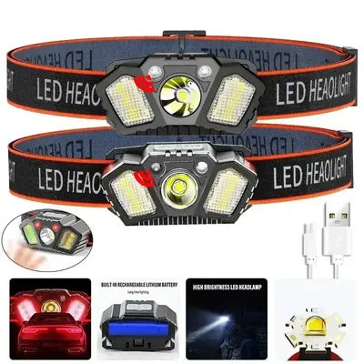 LED Induction Mini Strong Light Headlight USB Charging Work Light Waterproof Outdoor Multifunctional Camping Light Fishing Light