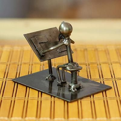 Architect at Work,'Recycled Metal Figurine of Architect Working on Plans'