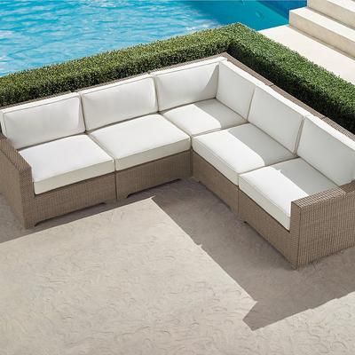 Palermo 5-pc. Modular Set in Dove Wicker - Standard, Resort Stripe Indigo - Frontgate