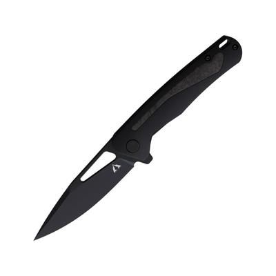 CMB Made Knives Spear Folding Knife 4.75in Closed 3.75in Black Coated CPM S35VN Stainless Blade Black Titanium Handle Synthetic Sheath CMB04B