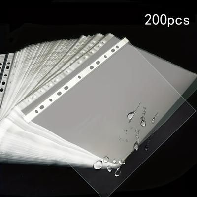 TEMU 200-pack Pvc A4 Clear Sheet Protectors, 11-hole Plastic File Sleeves, Waterproof Transparent File Jackets For Document Organization