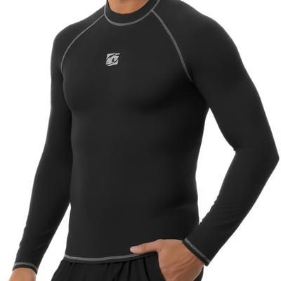 TEMU Men's High Elasticity Sun Protection Surf Rash Guard, Long Sleeve Crew Neck Top For Swimming, Running, Beach & Casual Wear