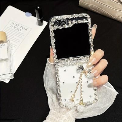 TEMU Luxury Rhinestone Bow Folding Phone Case Z Flip 6 5 4 3 High-end Girls Case