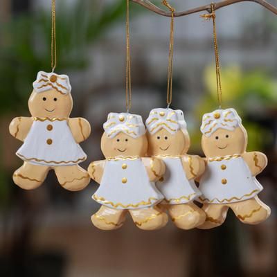 'Christmas-Themed Set of 4 Gingerbread Girl Wood Ornaments'