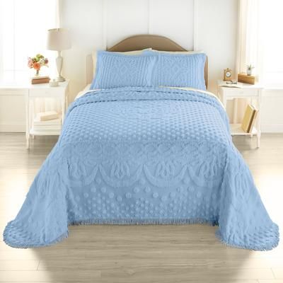 100% Cotton Georgia Chenille Bedspread by BrylaneHome in Sky Blue (Size KING)