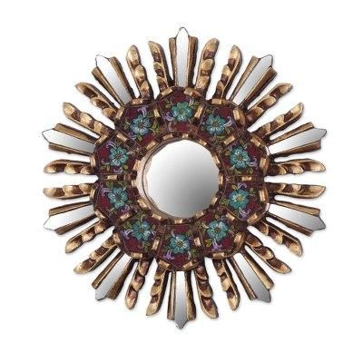 Cuzco Garden,'Small Round Reverse Painted Glass and Wood Mirror'
