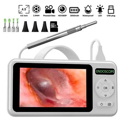 Visual Ear Cleaner Camera 4.5 Inches Screen HD1080P 3.9MM Lens Otoscope Ear Wax Removal Tool USB Cable 6 LEDs with 32GB TF Card