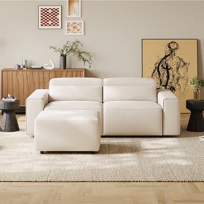 78.74" Power Loveseat Sofa with Ottoman, Electric Couch Recliner with Oversized Deep Seat, Eco-friendly Leather, USB/Type C Charging Port, Adjustable Headrest, Living Room, Beige