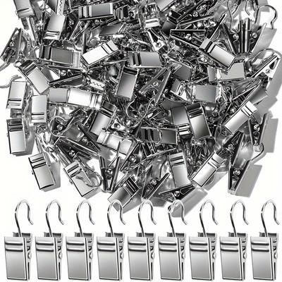 TEMU 100pcs Stainless Steel Curtain Clips Set, Curtain Hooks For Window Treatments