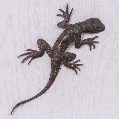 Sylvan Salamander,'Handcrafted Salamander-Shaped Brown Iron Wall Art'