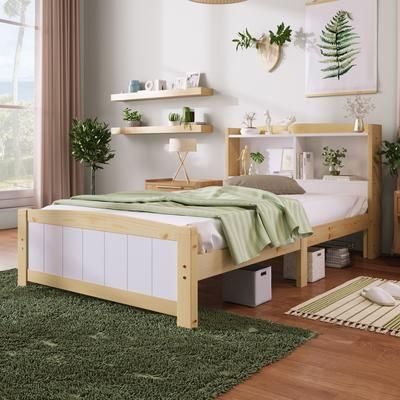 TEMU Btm Solid Wooden Bed Frames, Single Storage Headboard Bed, 3ft Single (90 X 190 Cm) Frame Only