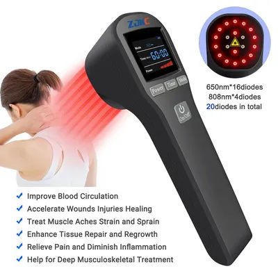 ZJKC 880mW 650nmx16+808nmx4 Class 3b Laser Infrared Red Light Therapy Cold Laser LLLT Device for Pain Relief Wound Healing
