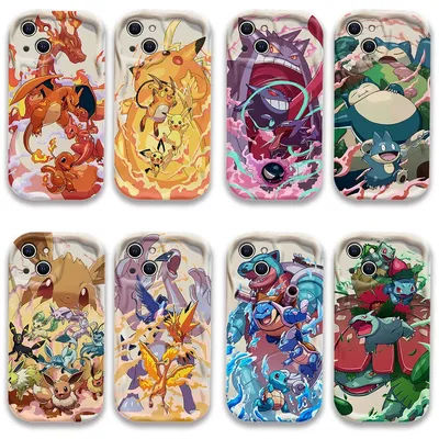 Anime Hot Pikachus Gengar New 3D Wave Case For iPhone 16 15 14 13 12 11 Pro Max Mini X XR XSMAX 8 7
