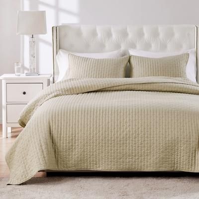 Monterrey Finely Stitched Quilt Set, Taupe, 3-Piece Full/Queen by Greenland Home Fashions in Taupe (Size FL/QUE)