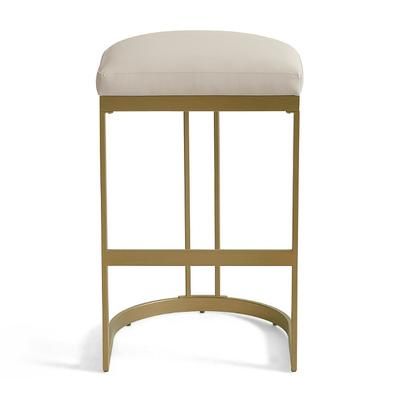 Candice Backless Bar & Counter Stool - Bar Height (30" Seat), Bonded Leather, Antique Brass/Marbled Dove Gray/Bar Height - Grandin Road