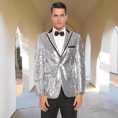 Retrò Vintage Anni '80 Metallico Lucido Smoking Completi Blazer Disco Paillettes Costume Per uomo Costume di Carnevale Natale Halloween Carnevale Cocktail party Festa a Tema Parata dell'Orgoglio