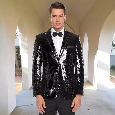 Retrò Vintage Anni '80 Metallico Lucido Smoking Completi Blazer Disco Paillettes Costume Per uomo Costume di Carnevale Natale Halloween Carnevale Cocktail party Festa a Tema Parata dell'Orgoglio
