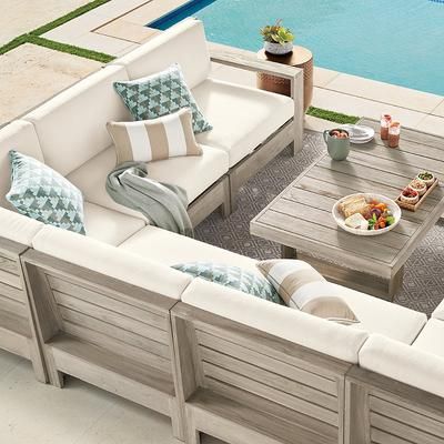 St. Kitts Modular Seating Collection in Weathered Teak - Left-facing Chair, Standard, Restored Pebble - Frontgate