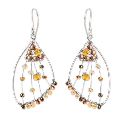 Brown Wings of Freedom,'Brown Crystal & Glass Beaded Butterfly Wing Dangle Earrings'