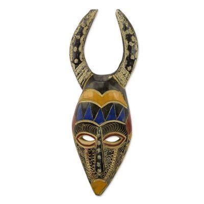 Horns of Power,'Artisan Crafted Wood and Aluminum African Horned Mask'