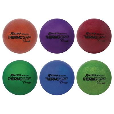 Champion Sports Rhino Skin Thermo Grip Dodgeball Set, 6.3" Diameter, Assorted Colors, 6/Set (CSIRXTHRMSET)