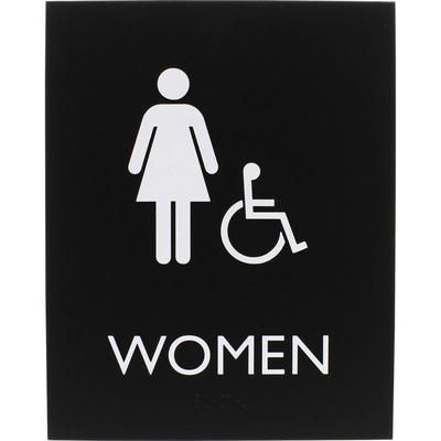 Lorell 02666 Restroom Sign, 1 Each, Women Print/Message, 6.4" x 8.5" Height, Rectangular Shape, Easy Readability, Braille, Plastic, Black LLR02666